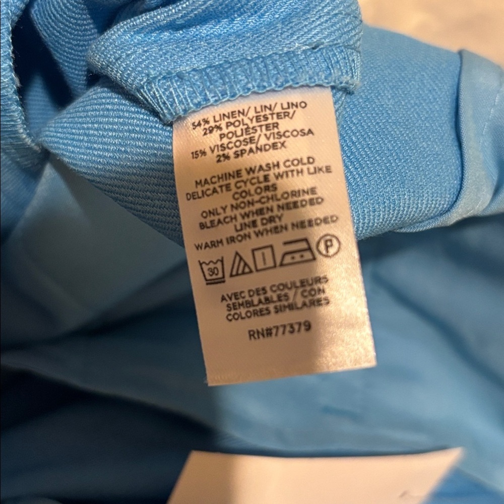 Ann Taylor Linen Blend Sailor Pants Size 16 Blue Wide Leg High Rise Gold Button - Picture 7 of 7